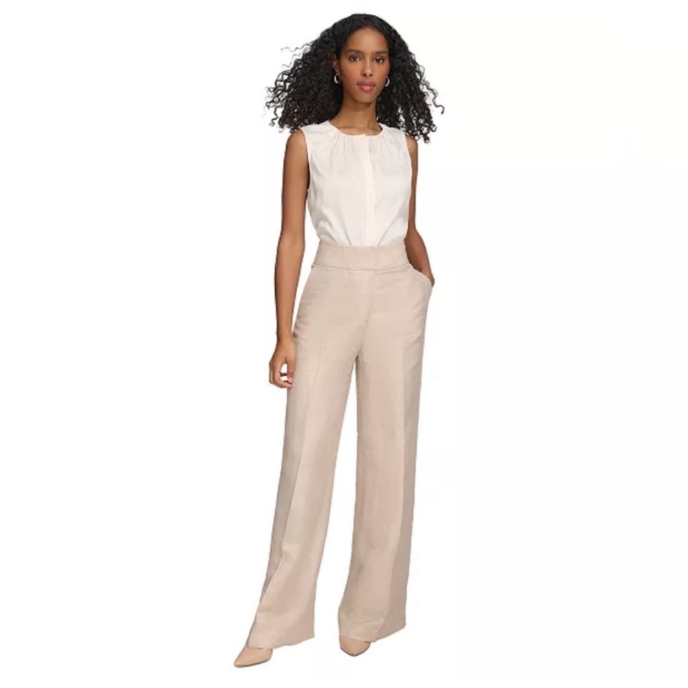 Calvin Klein linen blend high waist wide leg Pants resort vacation ready size 8